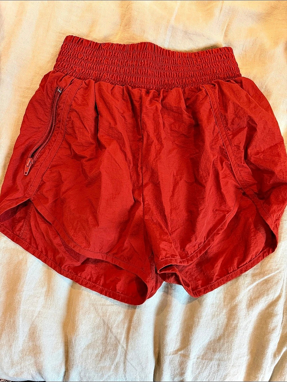 Zenana Windbreaker Smocked Waistband Running Shorts Red Small